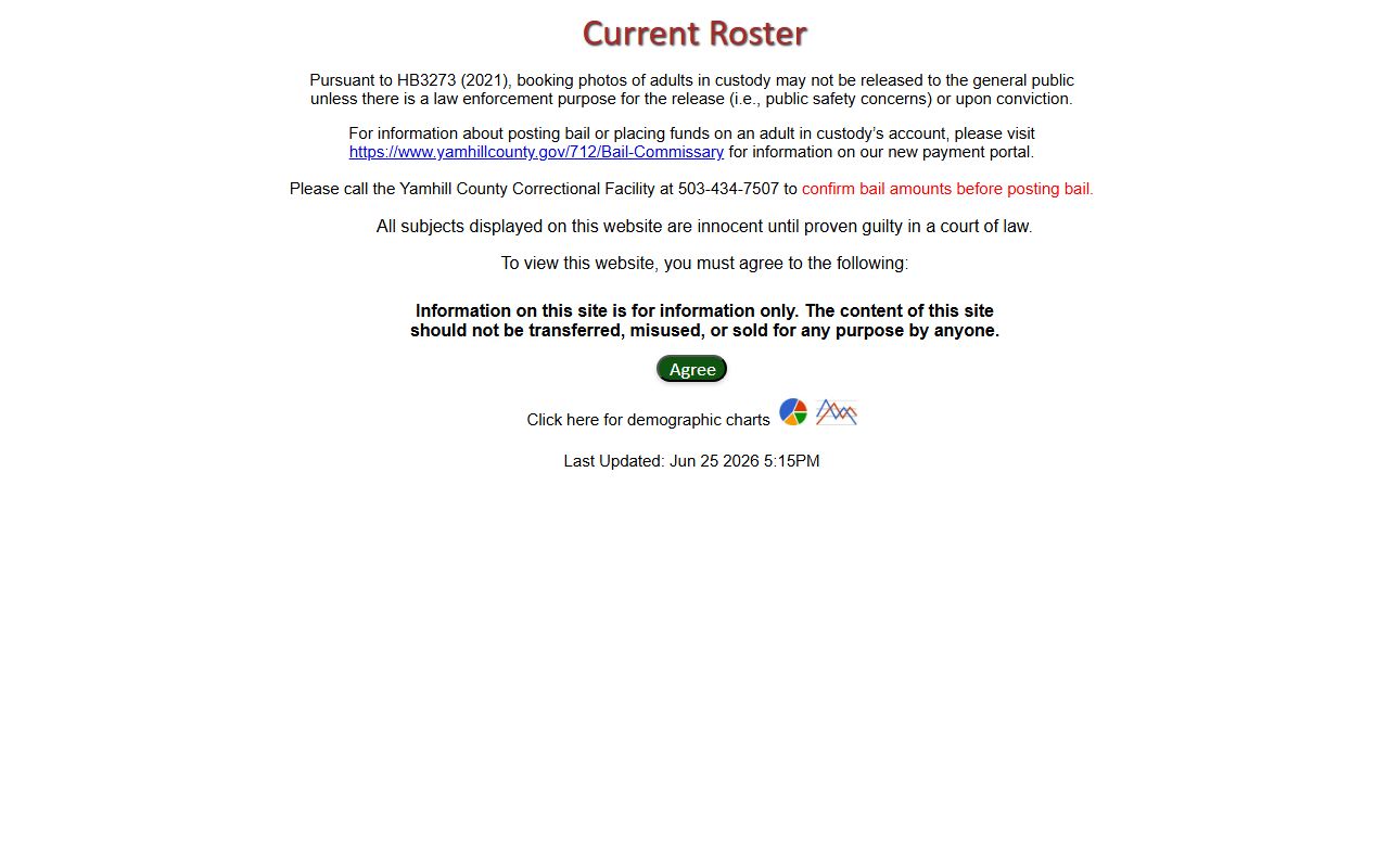 Yamhill County inmate records roster agreement screen