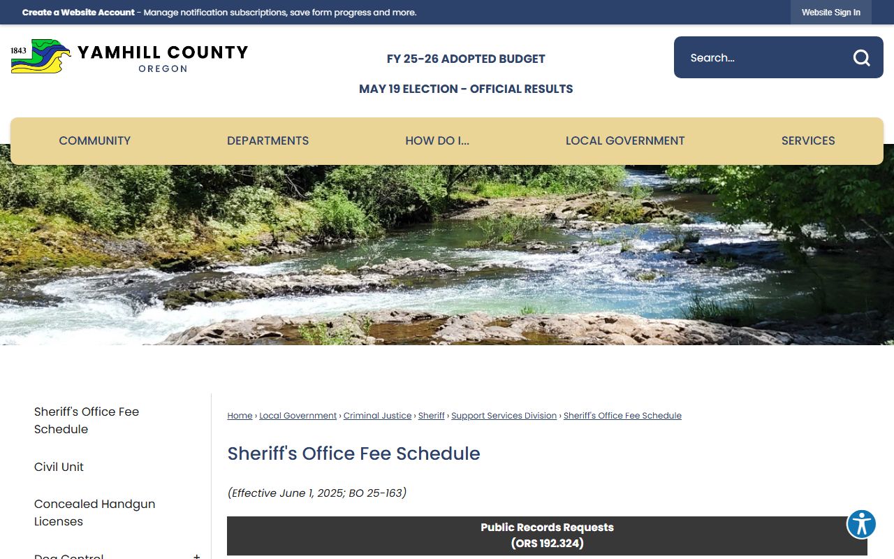 Yamhill County jail mugshots records fee schedule for photos